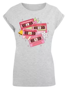 Футболка F4NT4STIC Extended Shoulder T-Shirt Weihnachten Retro Song Tapes Pink, пятнистый серый