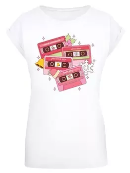 Футболка F4NT4STIC Extended Shoulder T-Shirt Weihnachten Retro Song Tapes Pink, белый