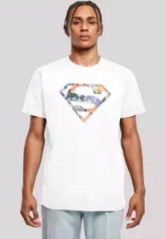 Футболка F4NT4STIC "Футболка DC Comics Superman Floral Logo Superhero", мужская, товары премиум-класса, стандартного кроя, базовая модель, с принтом, белый