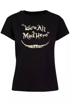 Футболка F4NT4STIC Ladies Box Tee Disney Alice im Wunderland Mad Here Smile, черный