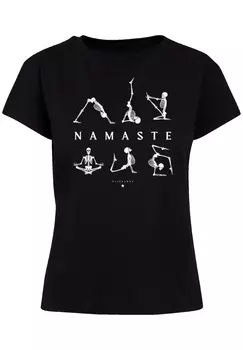 Футболка F4NT4STIC Ladies Box Tee Namaste Yoga Skelett Halloween, черный