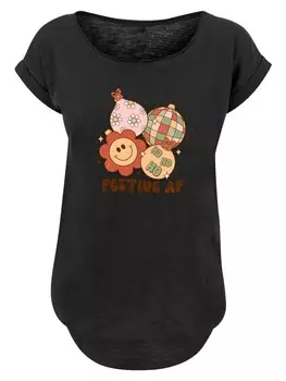 Футболка F4NT4STIC Long Cut T-Shirt Festive AF Weihnachten Tree Balls, черный