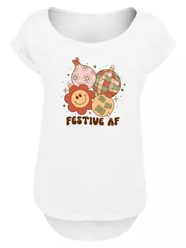 Футболка F4NT4STIC Long Cut T-Shirt Festive AF Weihnachten Tree Balls, белый