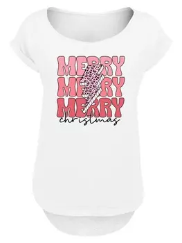 Футболка F4NT4STIC Long Cut T-Shirt Merry Weihnachten Print Leo Print, белый