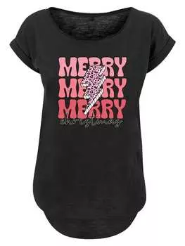 Футболка F4NT4STIC Long Cut T-Shirt Merry Weihnachten Print Leo Print, черный