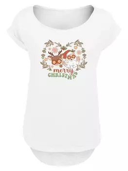 Футболка F4NT4STIC Long Cut T-Shirt Weihnachten Hippie Santa And Reindeer, белый
