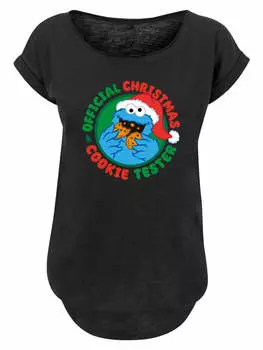 Футболка F4NT4STIC Long T-Shirt Sesamstrasse Weihnachten Keks Tester, черный