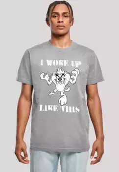 Футболка F4NT4STIC "Looney Tunes Тэз, я проснулся вот так", принт, серый
