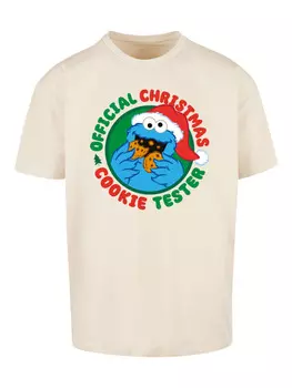 Футболка F4NT4STIC Oversize T-Shirt Sesamstrasse Weihnachten Keks Tester, песочный