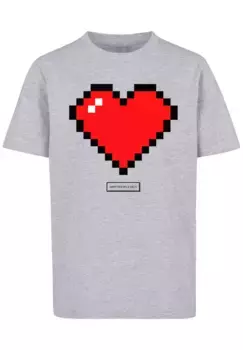 Футболка F4NT4STIC "Pixel Heart Good Vibes Happy People", принт, серый