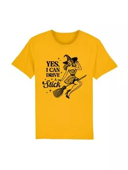 Футболка F4NT4STIC Shirt Halloween Witch yes I can drive a stick, желтый