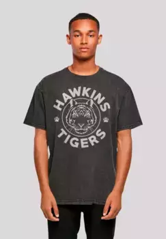 Футболка F4NT4STIC "Stranger Things Hawkins Grey Tiger Netflix", премиум качество, черный