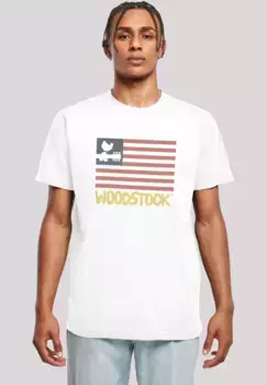 Футболка F4NT4STIC "Woodstock USA Flag", мужская, премиум-мерч, стандартного кроя, базовая модель, рубашка с полосками, белый