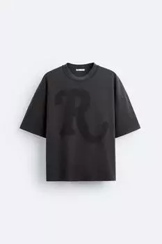 Футболка faded acid wash ZARA, древесный уголь
