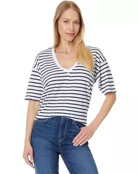 Футболка Faherty Linen V Neck, цвет Ahoy Stripe