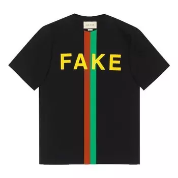 Футболка fake/not print oversize t-shirt 'black' Gucci, черный