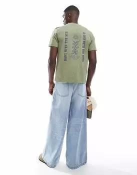 Футболка Farah Bulford с принтом на груди и спине зеленого цвета