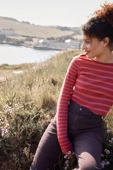 Футболка FatFace из органического хлопка с бретонским узором в полоску Fat Face, розовый