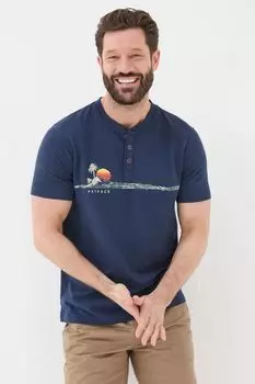 Футболка Fatface Oasis с горловиной на пуговицах и нагрудными бретелями Fat Face, синий