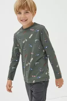 Футболка FatFace с длинным рукавом и принтом Fat Face, зеленый