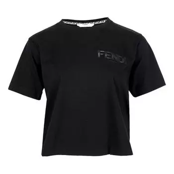 Футболка FENDI SS21 Logo Printing Pattern Round Neck Short Sleeve Black T-Shirt, черный