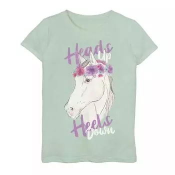 Футболка Fifth Sun Heads UP Heels Down Horse для девочек 7–16 лет с рисунком лошади Licensed Character, светло-зеленый