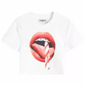 Футболка Fiorucci Mouth Print Cropped T-Shirt, белый