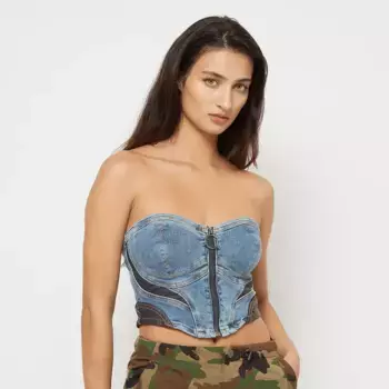 Футболка First Row Denim Bustier, синий
