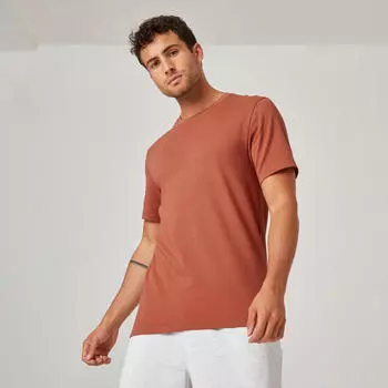 Футболка Fitness 500 Slim Cotton Round Neck Man Sepia DOMYOS, сепия