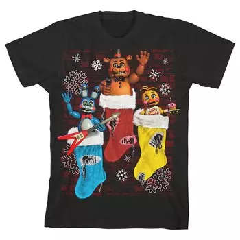 Футболка Five Nights at Freddy's Christmas Stockings для мальчиков 8–20 лет с рисунком Licensed Character, черный