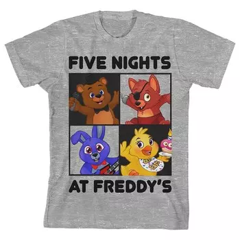 Футболка Five Nights At Freddy's с изображением персонажей чиби для мальчиков 8–20 лет Licensed Character, серый