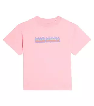 Футболка flames из хлопкового джерси Palm Angels Kids, розовый