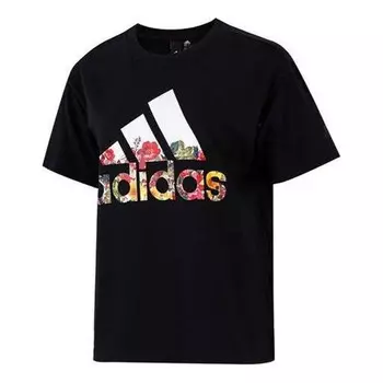 Футболка flower graphic t-shirt 'black white' Adidas, черный