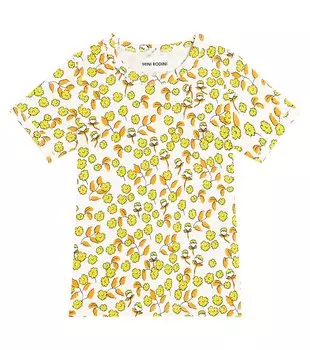 Футболка Flowers из смесового хлопка Mini Rodini, белый