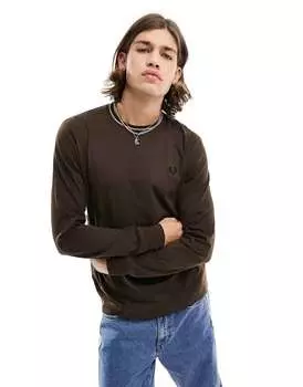 Футболка Fred Perry с двойным логотипом ls цвета жженого табака