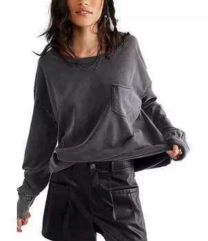 Футболка Free People Fade Into You с круглым вырезом и длинными рукавами и передним карманом, серый