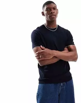 Футболка French Connection с круглым вырезом, отделкой под горло, темно-синего и экрю цвета French Connection Mens