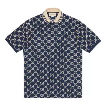 Футболка full print design short sleeve polo shirt blue Gucci, синий