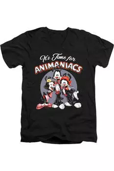 Футболка / футболка Animaniacs Its Time For с коротким рукавом и V-образным вырезом для взрослых из премиального хлопка Gildan, черный