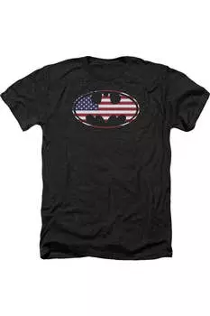 Футболка / футболка Batman American Flag Oval Adult Heather Gildan, черный