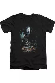 Футболка / футболка Batman Arkham Asylum Five Against One с коротким рукавом и V-образным вырезом для взрослых Gildan, черный