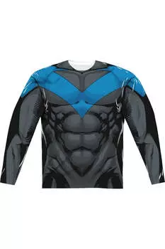 Футболка / футболка Batman Nightwing Blue Uniform (принт спереди/сзади) с длинным рукавом для взрослых из полиэстера Gildan, белый