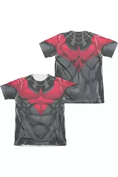 Футболка / футболка Batman Nightwing Red Uniform (принт спереди/сзади) для взрослых из полиэстера/хлопка с коротким рукавом Gildan