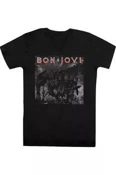 Футболка/футболка Bon Jovi Slippery Cover с коротким рукавом и V-образным вырезом для взрослых из премиального хлопка Gildan, черный