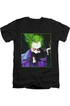 Футболка/футболка из хлопка премиум-класса Batman Arkham Asylum Joker с коротким рукавом и V-образным вырезом для взрослых Gildan, черный