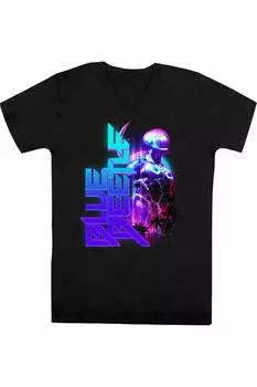 Футболка/футболка из хлопка премиум-класса Blue Beetle (2023) Lightning с коротким рукавом и V-образным вырезом для взрослых Gildan, черный