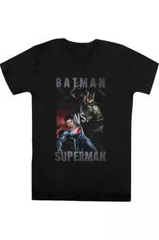 Футболка / футболка из хлопка премиум-класса с коротким рукавом и V-образным вырезом для взрослых с изображением героя Бэтмена против Супермена Gildan, черный