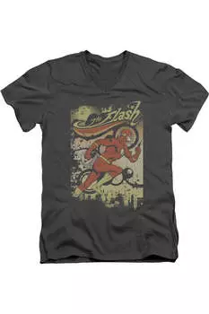 Футболка / футболка из хлопка премиум-класса с коротким рукавом и V-образным вырезом для взрослых с надписью «Flash Just Passing Through» от DC Comics Gildan, цвет charcoal