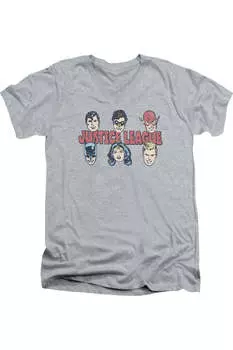 Футболка/футболка из хлопка премиум-класса с коротким рукавом и V-образным вырезом для взрослых DC Comics Justice Lineup Gildan, цвет athletic heather