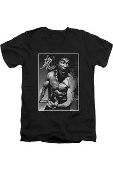 Футболка/футболка из хлопка премиум-класса с коротким рукавом и V-образным вырезом для взрослых с изображением Брюса Ли Focused Rage Gildan, черный